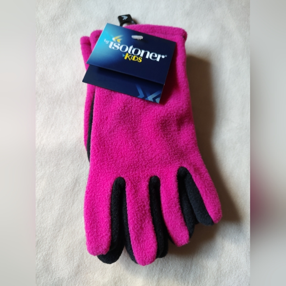 By Isotoner Kids Gloves Pink Black, NWT, One Size Winter Accessories